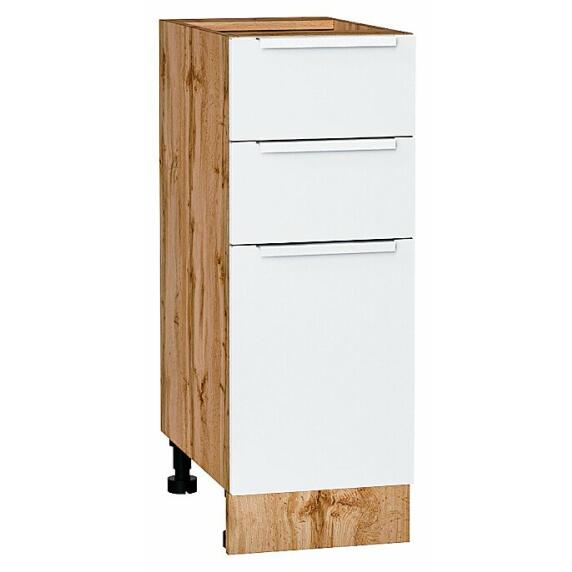 Шкаф нижний с 3-мя ящиками Фьюжн Silky White Дуб Вотан 816*300*480