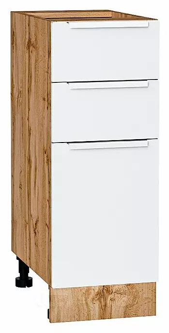 Шкаф нижний с 3-мя ящиками Фьюжн Silky White Дуб Вотан 816*300*480