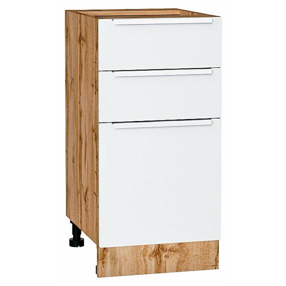 Шкаф нижний с 3-мя ящиками Фьюжн Silky White Дуб Вотан 816*400*480
