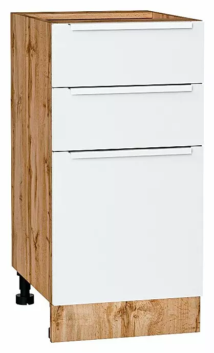 Шкаф нижний с 3-мя ящиками Фьюжн Silky White Дуб Вотан 816*400*480