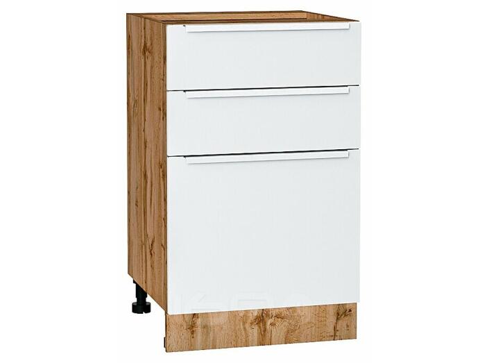 Шкаф нижний с 3-мя ящиками Фьюжн Silky White Дуб Вотан 816*500*480