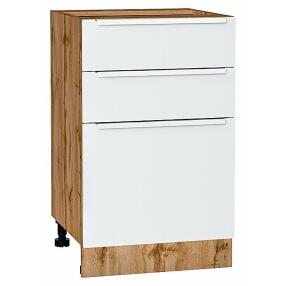 Шкаф нижний с 3-мя ящиками Фьюжн Silky White Дуб Вотан 816*500*480