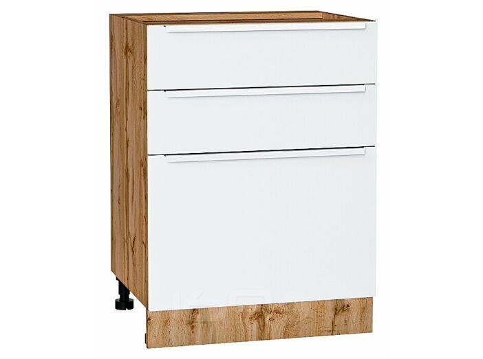 Шкаф нижний с 3-мя ящиками Фьюжн Silky White Дуб Вотан 816*600*480