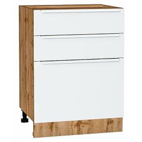 Шкаф нижний с 3-мя ящиками Фьюжн Silky White Дуб Вотан 816*600*480