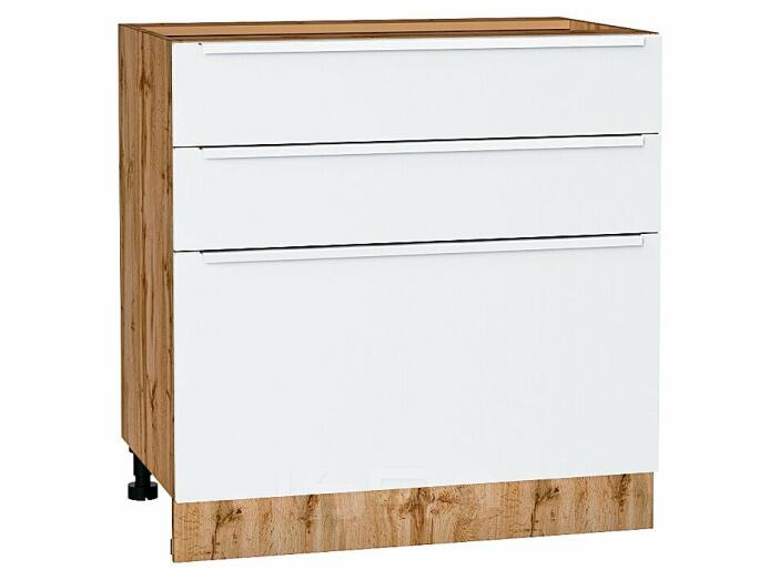 Шкаф нижний с 3-мя ящиками Фьюжн Silky White Дуб Вотан 816*800*480