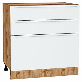 Шкаф нижний с 3-мя ящиками Фьюжн Silky White Дуб Вотан 816*800*480