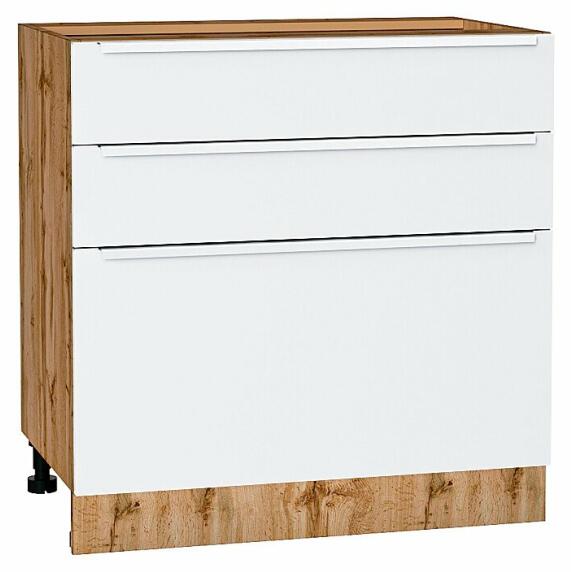 Шкаф нижний с 3-мя ящиками Фьюжн Silky White Дуб Вотан 816*800*480