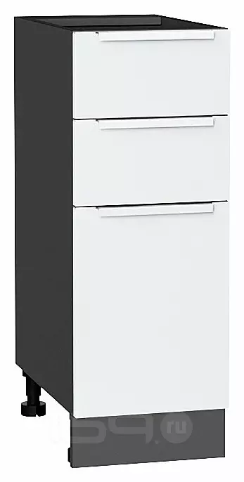 Шкаф нижний с 3-мя ящиками Фьюжн Silky White Graphite 816*300*480