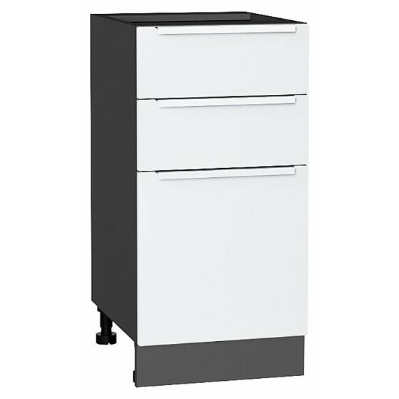 Шкаф нижний с 3-мя ящиками Фьюжн Silky White Graphite 816*400*480