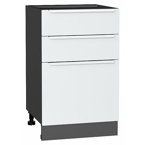Шкаф нижний с 3-мя ящиками Фьюжн Silky White Graphite 816*500*480