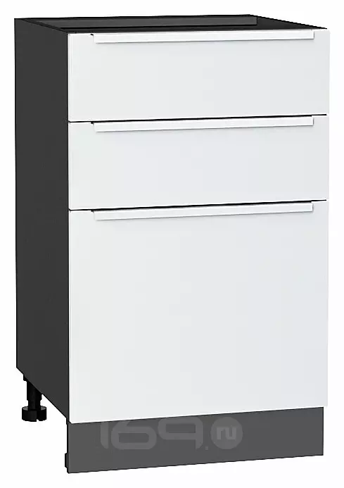 Шкаф нижний с 3-мя ящиками Фьюжн Silky White Graphite 816*500*480