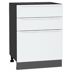 Шкаф нижний с 3-мя ящиками Фьюжн Silky White Graphite 816*600*480