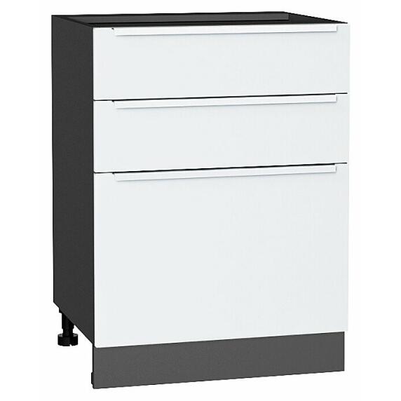 Шкаф нижний с 3-мя ящиками Фьюжн Silky White Graphite 816*600*480