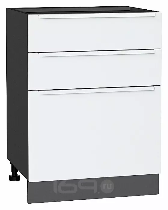 Шкаф нижний с 3-мя ящиками Фьюжн Silky White Graphite 816*600*480