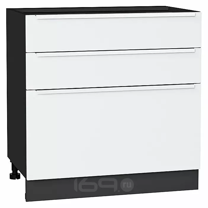 Шкаф нижний с 3-мя ящиками Фьюжн Silky White Graphite 816*800*480