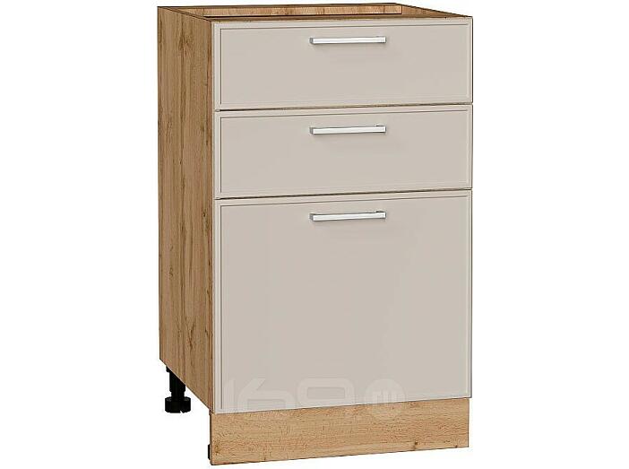 Шкаф нижний с 3-мя ящиками Квадро Кашемир/Дуб Вотан 816*500*481