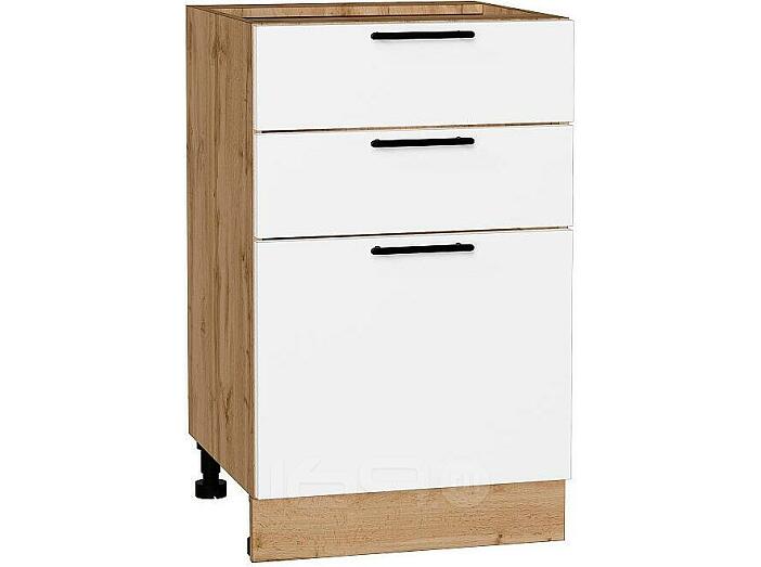 Шкаф нижний с 3-мя ящиками Лайт Special White/Дуб Вотан 816*500*478