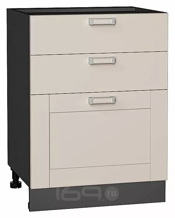 Шкаф нижний с 3-мя ящиками Лофт Cream Silk/Graphite 816*600*480