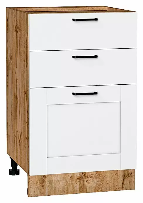 Шкаф нижний с 3-мя ящиками Лофт Super White Дуб Вотан 816*500*480
