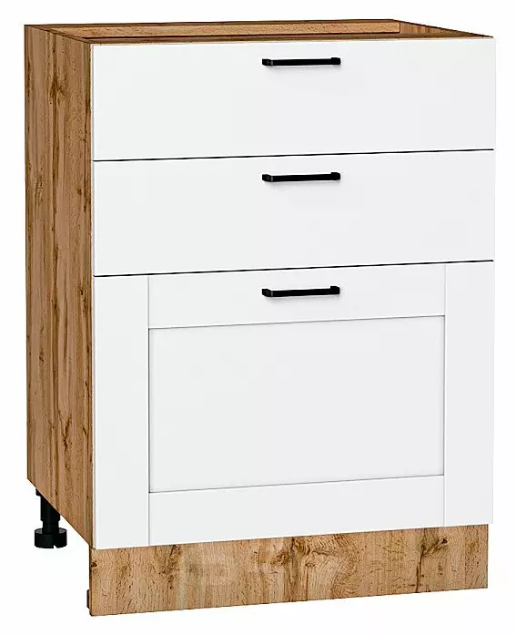 Шкаф нижний с 3-мя ящиками Лофт Super White Дуб Вотан 816*600*480