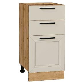 Шкаф нижний с 3-мя ящиками Нео Cream Silk/Дуб Вотан 816*400*480