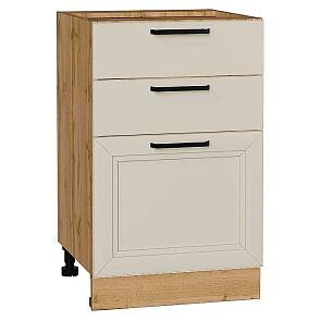 Шкаф нижний с 3-мя ящиками Нео Cream Silk/Дуб Вотан 816*500*480