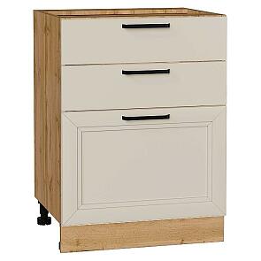 Шкаф нижний с 3-мя ящиками Нео Cream Silk/Дуб Вотан 816*600*480
