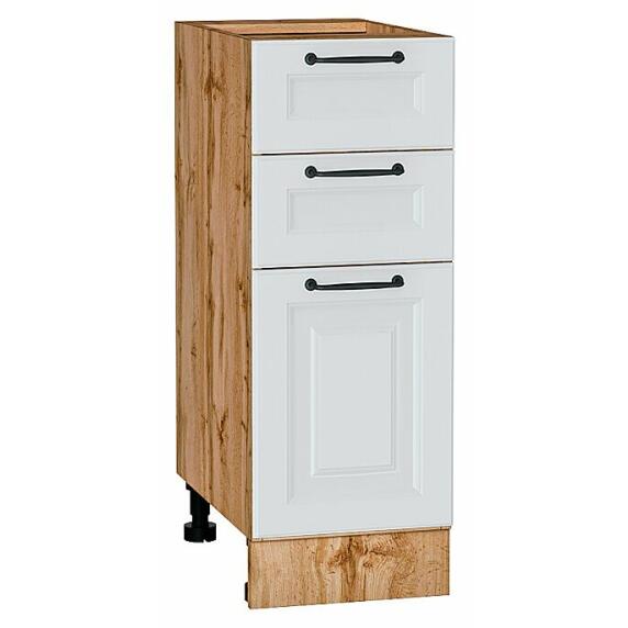 Шкаф нижний с 3-мя ящиками Ницца Blanco/Дуб Вотан 816*300*478