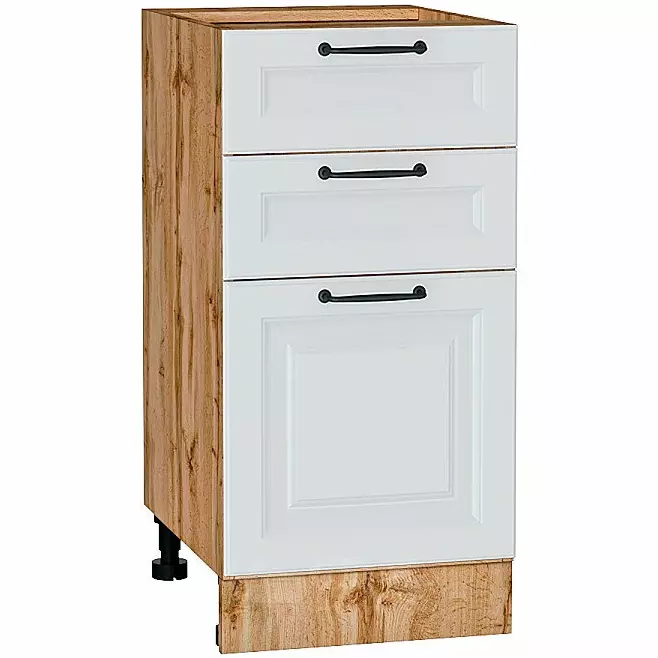 Шкаф нижний с 3-мя ящиками Ницца Blanco/Дуб Вотан 816*400*478