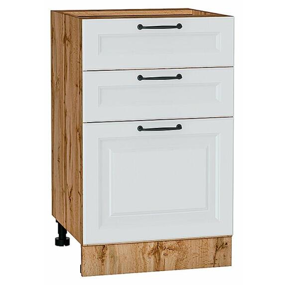 Шкаф нижний с 3-мя ящиками Ницца Blanco/Дуб Вотан 816*500*478