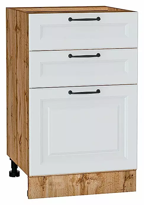 Шкаф нижний с 3-мя ящиками Ницца Blanco/Дуб Вотан 816*500*478