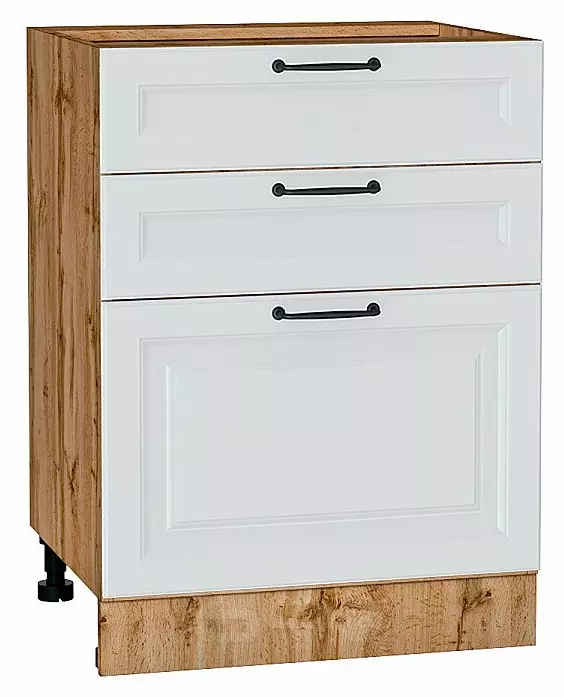 Шкаф нижний с 3-мя ящиками Ницца Blanco/Дуб Вотан 816*600*480