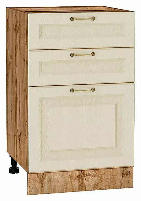 Шкаф нижний с 3-мя ящиками Ницца Дуб крем/Дуб Вотан 816*500*478