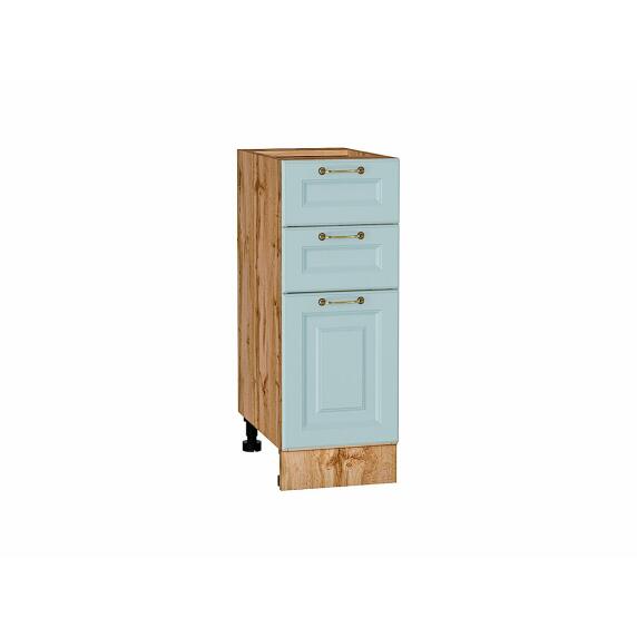 Шкаф нижний с 3-мя ящиками Ницца Голубой/Дуб Вотан 816*300*478