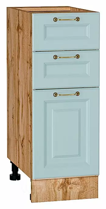 Шкаф нижний с 3-мя ящиками Ницца Голубой/Дуб Вотан 816*300*478