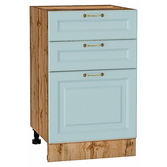 Шкаф нижний с 3-мя ящиками Ницца Голубой/Дуб Вотан 816*500*478