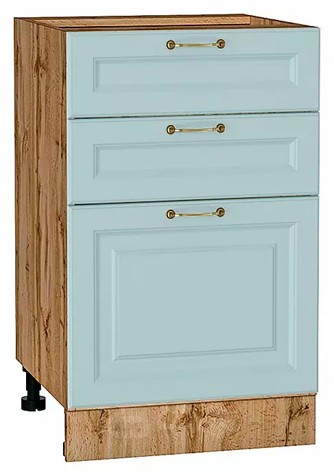 Шкаф нижний с 3-мя ящиками Ницца Голубой/Дуб Вотан 816*500*478