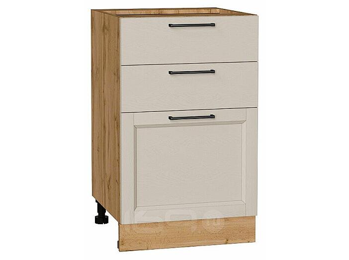 Шкаф нижний с 3-мя ящиками Сканди Cream Silkwood/Дуб Вотан 816*500*480