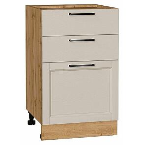 Шкаф нижний с 3-мя ящиками Сканди Cream Silkwood/Дуб Вотан 816*500*480