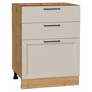 Шкаф нижний с 3-мя ящиками Сканди Cream Silkwood/Дуб Вотан 816*600*480