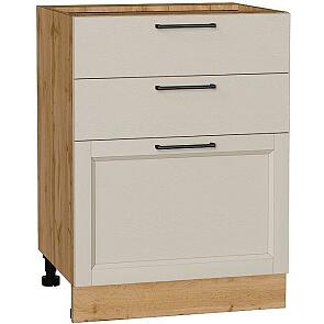 Шкаф нижний с 3-мя ящиками Сканди Cream Silkwood/Дуб Вотан 816*600*480