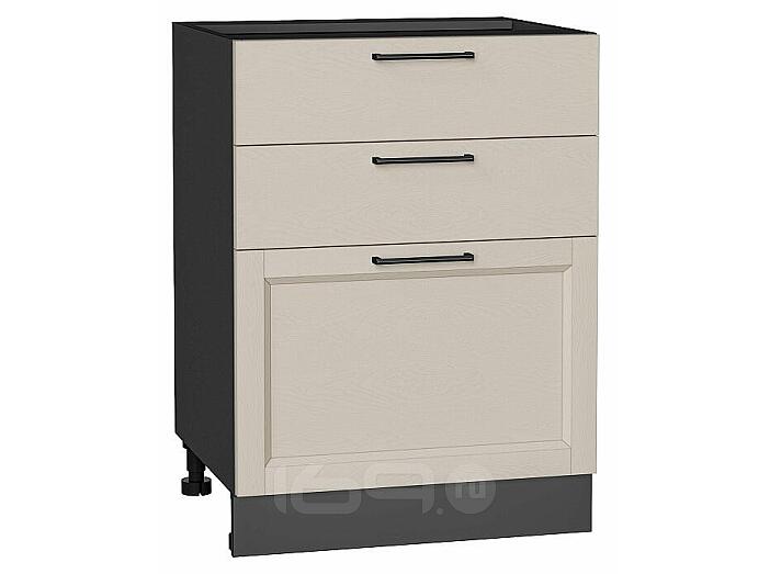 Шкаф нижний с 3-мя ящиками Сканди Cream Silkwood/Graphite 816*600*480