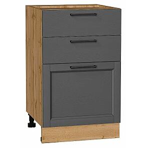 Шкаф нижний с 3-мя ящиками Сканди Stormy Silkwood/Дуб Вотан 816*500*480