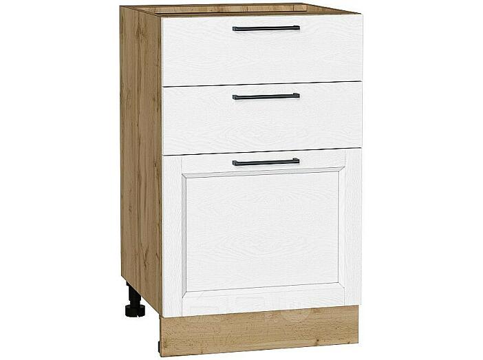 Шкаф нижний с 3-мя ящиками Сканди White Silkwood/Дуб Вотан 816*500*480