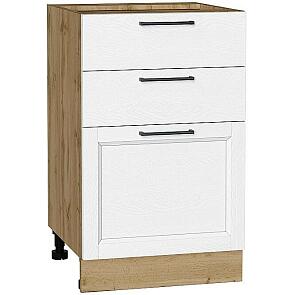 Шкаф нижний с 3-мя ящиками Сканди White Silkwood/Дуб Вотан 816*500*480