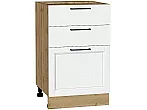 Шкаф нижний с 3-мя ящиками Сканди White Silkwood/Дуб Вотан 816*500*480