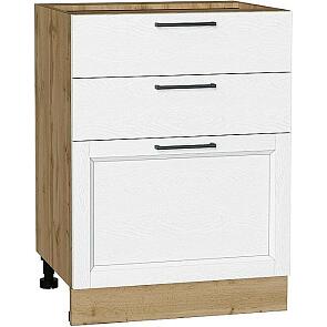 Шкаф нижний с 3-мя ящиками Сканди White Silkwood/Дуб Вотан 816*600*480