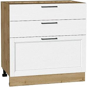 Шкаф нижний с 3-мя ящиками Сканди White Silkwood/Дуб Вотан 816*800*480