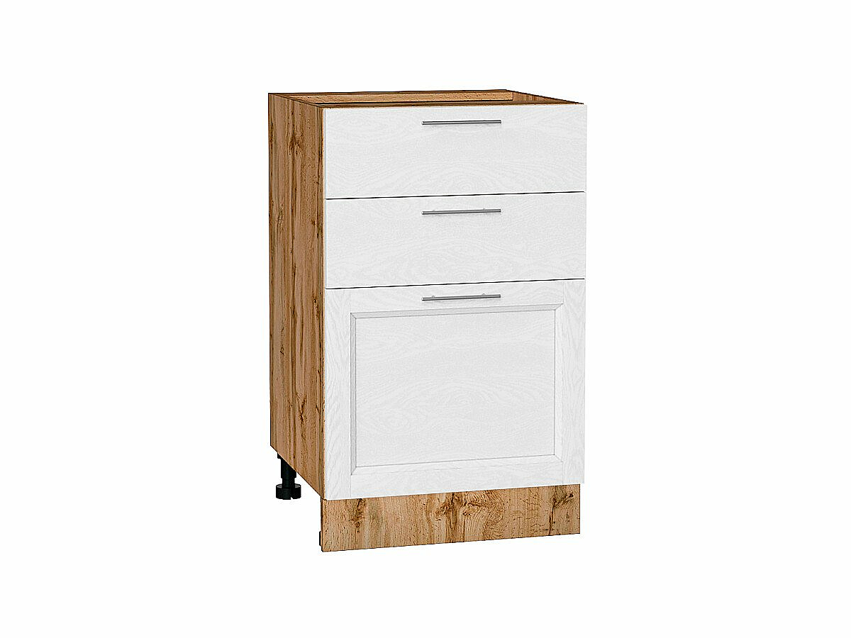 Шкаф нижний с 3-мя ящиками Сканди White Softwood Дуб Вотан 816*500*480