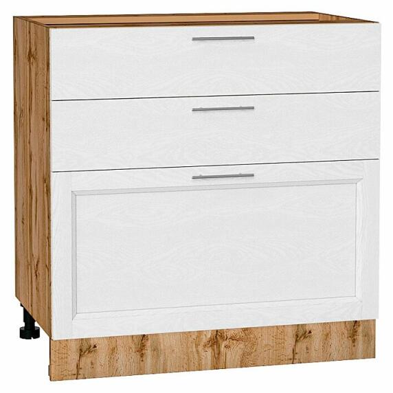Шкаф нижний с 3-мя ящиками Сканди White Softwood Дуб Вотан 816*800*480